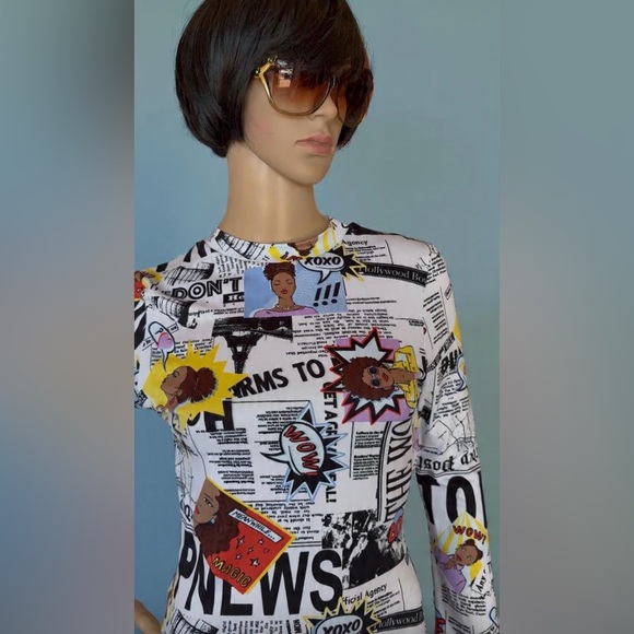 CACIA Beautiful Vintage Comic Bodycon Dress Soft Fabric Above the knee pre-own M - Picture 3 of 11